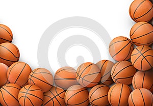 Many orange basketball balls on white background