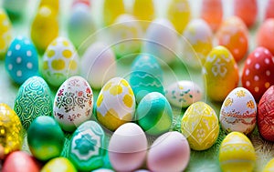 many ornamented easter eggs