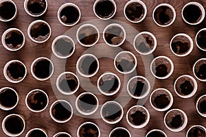 Many papper cups looking down from above