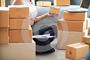 Many parcel boxes are prepared and inspected before calling shipping company to pick up parcel for delivery. entrepreneurs SMEs