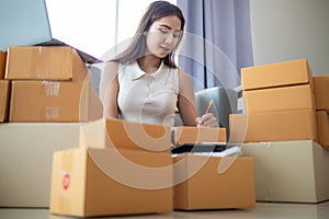 Many parcel boxes are prepared and inspected before calling shipping company to pick up parcel for delivery. entrepreneurs SMEs