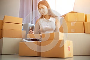 Many parcel boxes are prepared and inspected before calling shipping company to pick up parcel for delivery. entrepreneurs SMEs