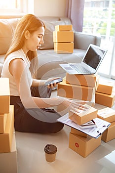 Many parcel boxes are prepared and inspected before calling shipping company to pick up parcel for delivery. entrepreneurs SMEs