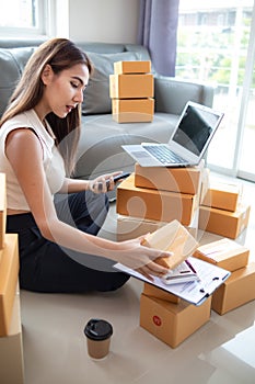 Many parcel boxes are prepared and inspected before calling shipping company to pick up parcel for delivery. entrepreneurs SMEs