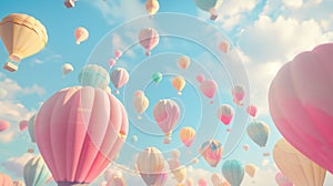 Many pastel-colored air balloons ascend.