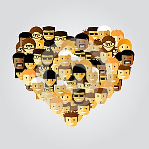 Many people in the form of heart. Vector illustration