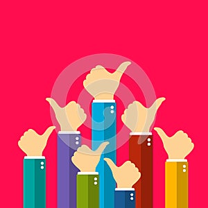 Many people showing thumb up sign, vector poster