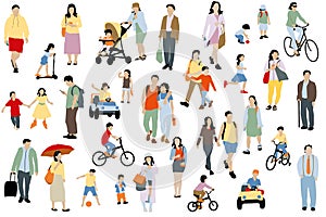 Many people vector illustration, seamless pattern of cartoon characters