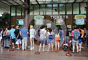 Many people waiting for buying ticket to the zoo in Singapore