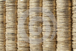 Many Piles Of Coins As Background