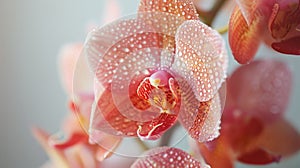 Many pink flowers adorned with water droplets photo