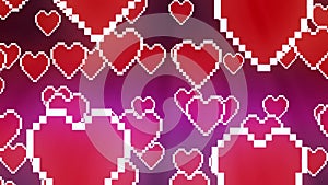 Many pixel heart fly up like balloon animation pink background new dynamic holiday retro joyful colorful vintage video