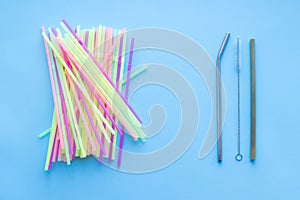 Many plastic drinking straws vs one reusable metal