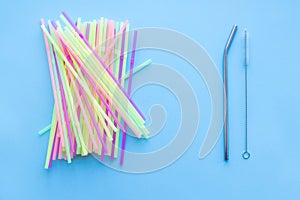 Many plastic drinking straws vs one reusable metal