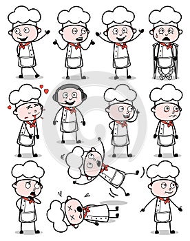 Many Poses of Cartoon Chef - Set of Concepts Vector illustrations