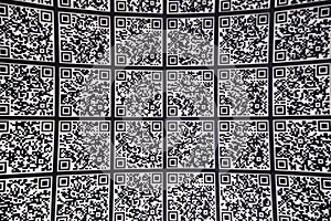 Qr code abstract pattern background, black and white, horizontal