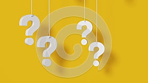 Many question mark hanging on yellow background