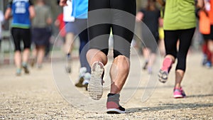 Many racers during the racing race photographed from behind