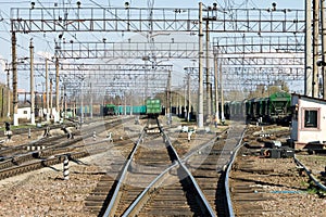 Many railway tracks and cargo trains - industrial cityscape