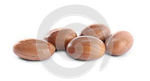 Many raw jackfruit seeds on white background