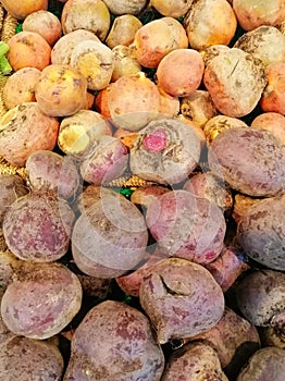 Many Red and Golden Beetroot Bulbs For Sale in Shop