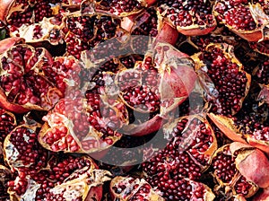 Many red open sweet juicy pomegranates