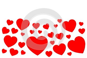 Many red paper hearts in form of decorative frame on white background with copy space. Symbol of love and Valentine`s day