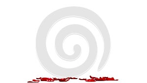 Many red rose petals fall to the floor. The camera is located on the floor. Isolated white background