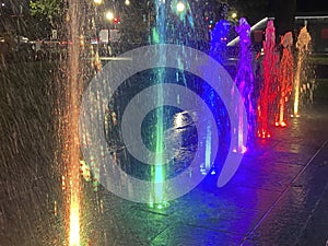 Many Rich Colorful Water Fountain Jets
