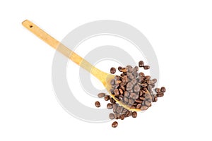 Many roasted coffee beans. White background. Isolated.