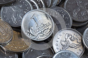 Many Russian coins one copeck