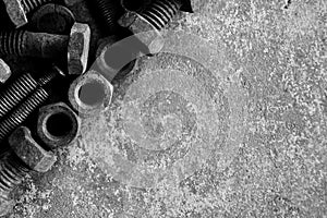 Many rust steel on cement ground in black and white photography