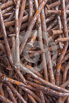 Many rusted nail,Group of Iron rust,Metal surface becomes brown from deterioration. background