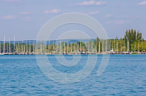 many sailing boats anchored in the port at Balatonlelle - Hungary