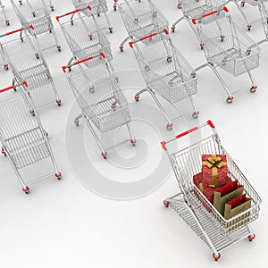 Many Shopping Carts. 3d render.