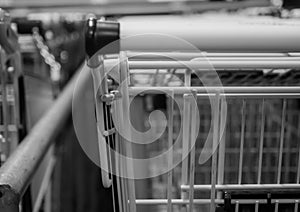 Many shopping carts of a supermarket