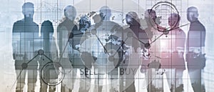 Many silhouettes. Forex Trading Investment Financial Chart Graphs. Business and technology concept.