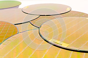 Many Silicon Wafers three types - gold color wafes with microchips