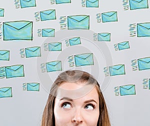 Many sketch emails with young woman