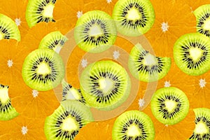 Many slices of kiwi fruit and orange fruit, Fresh