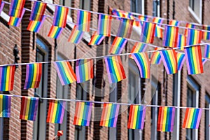 Many small gay rainbow flags