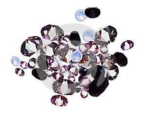 Many small purple diamond stones heap isolated