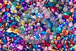 Many small ruby and diamond stones, luxury background. Neural network AI generated