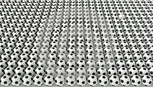 So many soccer balls, one white, 3d illustration