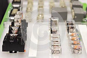 Many socket and electrical relay switch automatic or electromagnet  for operated electric circuit of machine or industrial