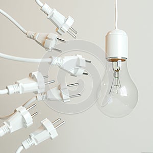 Many Sockets With A Lightbulb (Conceptual Picture)