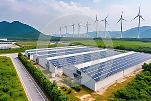 Many Solar Panels on Factory, Installation or Industrial Plant, Photovoltaic Industry, New Energy