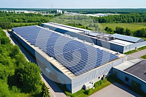 Many Solar Panels on Factory, Installation or Industrial Plant, Photovoltaic Industry, New Energy