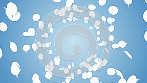 Many speech bubble icons floating on blue background. Symbol of network communication. Business concept. Loop animation.