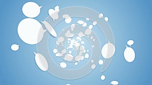 Many speech bubble icons floating on blue background. Symbol of network communication. Business concept. Loop animation.